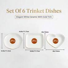 6 Pcs Ceramic Jewelry Tray, Decorative Trinket Dish For Jewelry Storage, Bridal Shower, Weddings, Birthdays Gifts (Assorted Sizes 4-4.6 Inch, White) - White - View 3