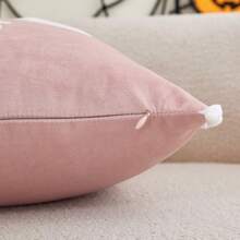 1pc Halloween Embroidered Applique 4 Floating Ghosts Pillow Case, Soft Velvet Fabric + White Pom Poms, Suitable For Modern Country Style Indoor Decor Sofa Cushion Cover, Seat Cushion Cover, Everyday All-Season Decorative Pillow Case, Without Insert - Pink - View 6