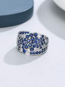 1pc Luxury Style Inlay Shiny Two Tone Synthetic Zirconia Rings,For Party Banquets Engagement Wedding Temperament Exquisite Jewelry Gifts - Ring - View 9