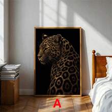 1pc Golden Leopard Luxury Canvas Poster Dark Animal Cheetah Wall Art Print Minimalist Girly Room Aesthetic Decor Fashion Paintings Suitable For Living Room Bedroom Bathroom Home Office Dorm Halloween Christmas Decor Picture Gift Optional Frame - Multicolor - View 5