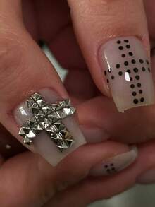 360顆/盒 龐克風金屬色金銀黑迷你方形尖頂3D金屬鉚釘美甲鑽飾 Y2K酷女孩DIY美甲配件 - 彩色 - 查看 8