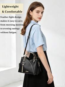 Casual Business Metal Decor Handbag For Women Stylish Crossbody Bag With Tassel Charm Top Handle Shoulder Tote Elegant Black Purse  For Travel Work - 彩色 - 查看 8