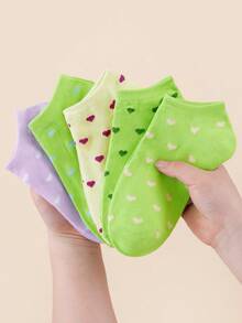 10 Pairs Random Color Heart Polka Dot Striped Low-Cut Boat Socks, Macaron Multicolor Contrast Short Socks, Sweet Girly Style, Breathable For Spring/Summer, Versatile Daily Wear - Multicolor - View 4