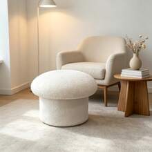 Boucle Mushroom Upholstered Storage Ottoman, Cream - Cream - View 3
