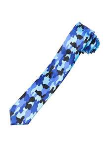 ZLQ&GOU 1 PC Fashion Blue Camouflage Satin Necktie, 5cm Men's Narrow Tie, Suitable For Party Casual Neck Accessory - Multicolor - View 3