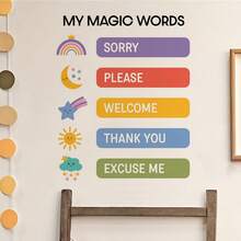 1件裝「My Magic Words」彩色禮儀教育牆貼，可移除自黏防水PVC貼紙，適用於臥室、客廳、教室、圖書館與居家裝飾 - 彩色 - 查看 6