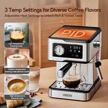 CAFELFFE 義式咖啡機、咖啡機 20BAR、冷熱沖泡、奶泡器、可程式參數 1.5L可拆卸水箱、智慧觸控螢幕、PID 溫度控制，不銹鋼機身 家庭、辦公室、適合初學者 - 歐規F型插(220-240V) - 查看 7