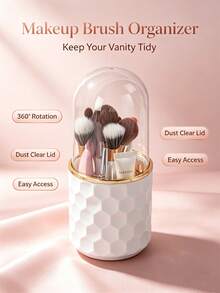Multi‑Grid Rotatable Makeup Brush Holder, Clear Dome Dust Cover Cosmetics Storage Bucket, Bathroom Dresser Desktop Makeup Organizer - View 2