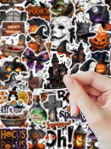51 Pcs Vintage Spooky Halloween Stickers, Dark Gothic Skeleton Pumpkin Ghost Witch Vinyl Waterproof Decals, Horror Aesthetic Stickers For Water Bottle, Laptop, Phone Case, Luggage, Journal, Halloween Party DIY Decor - Multicolor - View 8