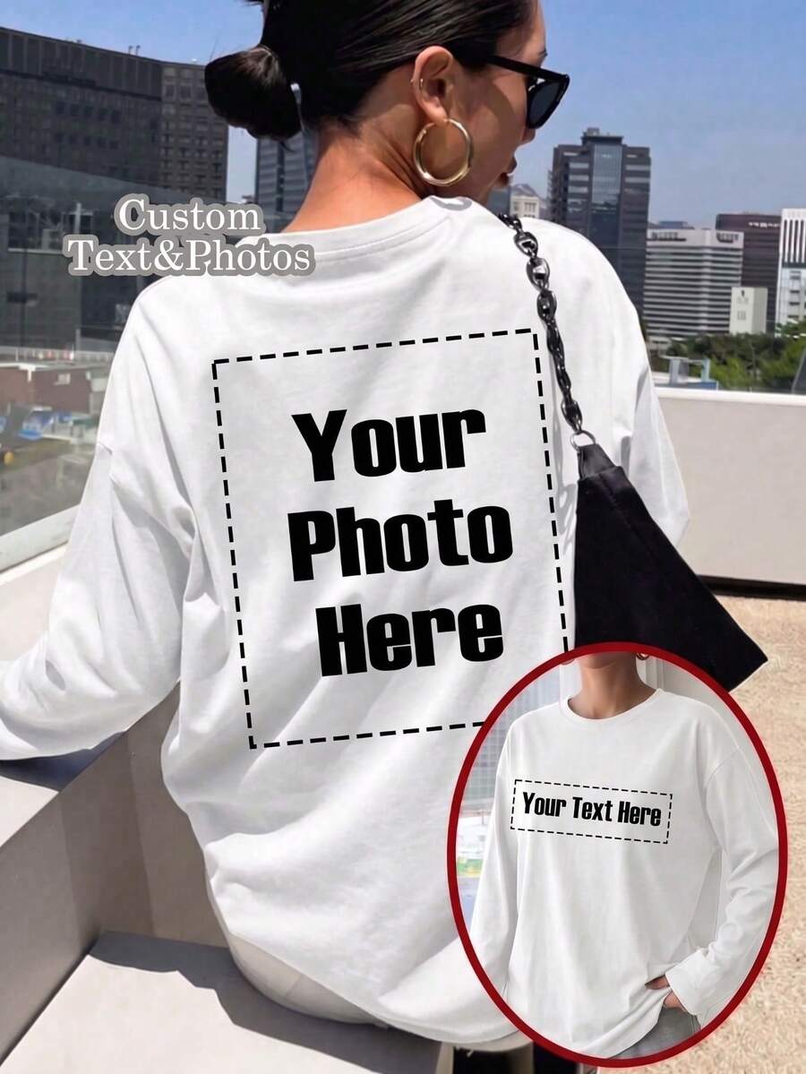 Custom Women's Long Sleeve T-Shirt - Add Your Text And Photos , Customize Your Text/Message/Birthday Wishes. Personalized Text Customization White - White - View 1