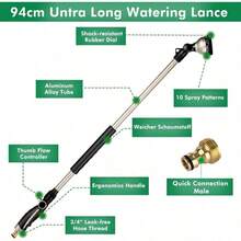 Watering Lance Heavy Duty,  Metal Spray Lance  Adjustable Ratcheting  Spray Patterns Hose Wand, Garden Long Sprayer Gun To Hanging Baskets, Shrubs - 10 Different Spray Patterns - Black - View 3