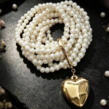 Multi-Layer Faux Pearl Large Heart Pendant Bracelet, Vintage Luxury Chain Can Be Wrapped Around Wrist, Suitable For T-Shirts, Sweaters, Dresses, Daily Commute, Date Outfits, Versatile And Eye-Catching - Multicolor - View 7