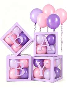 4Pcs/Set Purple Transparent Letter Balloon Box, LOVE BABY Modular Party Display Boxes For Baby Shower, Party Backdrop Decor Supplies - Purple - View 4