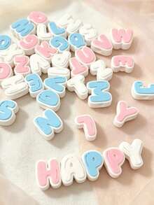 1/2 Set Dual-Color 3D Letter Perforated Beads, Macaron Pink Blue White Color Scheme Handmade Beading Material, Customizable Pet Name Collar And Handmade Bracelet Decorative Accessories, 3D Printed - Multicolor - View 5