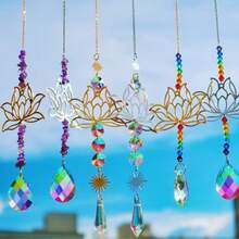 6pcs Lotus Sun Catcher Set, Colorful Crushed Crystal Decor, Suitable For Home Window Display, Wedding Decoration And Holiday Theme - Colorful Lotus Pebble Six-piece Set - View 1