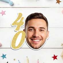 UNICCUT Custom Birthday Photo With Gold Age Number Sticker Personalized Face Photo Label Sticker Birthday Party Decoration Gift Card, Gift Decoration Label - Multicolor - View 11