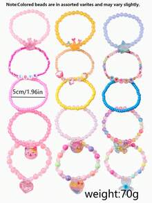 5pcs Children's Heart Butterfly Flower Charm Bracelet Set, Heart Beaded Jewelry Bracelet Set, Suitable For Holiday Party Birthday Gift, Girls Accessories, Random Color - Multicolor - View 4