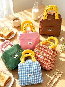 Cute Preppy Style Polyester Square Insulated Lunch Bag, Digital Number Padded Handle, Front Patch Pocket, Zipper Closure Thermal Cooler Pouch, Portable Food Storage Handbag, For Back‑To‑School Office Picnic Daily Outdoor Use - Multicolor - View 6