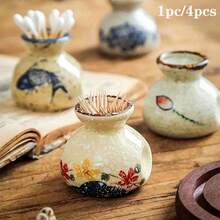 1件/4件裝復古陶瓷牙籤筒，創意廚房與餐廳裝飾，適合居家與餐廳使用 - 彩色 - 查看 1