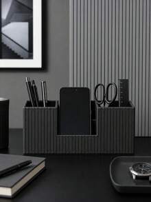 Cream-Style Vertical Striped Desktop Storage Box, Office Divided Pen Holder, Small Item Memo Remote Control Organizer - View 10