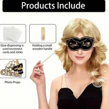 30pcs Black & Gold Glitter Photo Booth Props Set, Fun Selfie Photo Props Accessories, Suitable For Wedding, Birthday, Halloween, Christmas, New Year's Eve, Bachelor Party, Holiday Theme Party Decorations - Multicolor - View 9