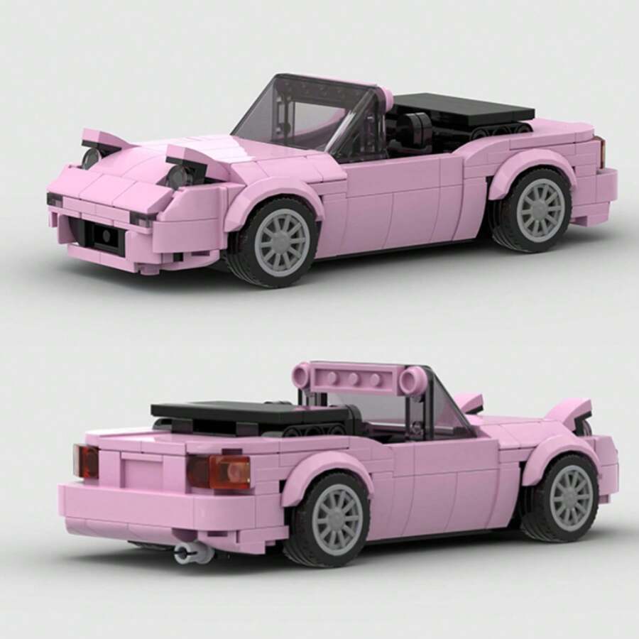 6+ Kids Pink Retro Convertible Sports Car Building Block Set, 2-Seater Vehicle Model With Pop-Up Headlights, Educational Construction Toy, Birthday Gift - Model - View 1