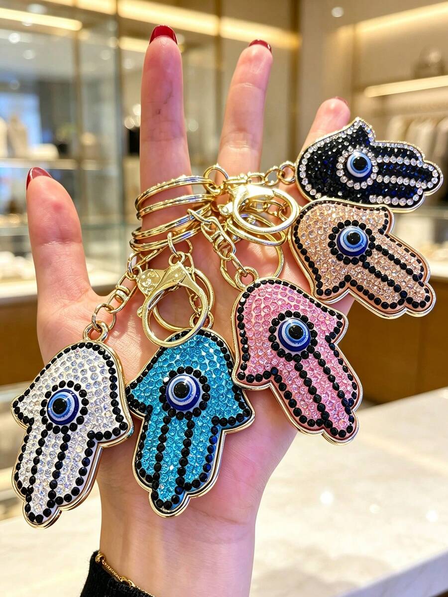 1pc Evil Eye Keychain Hip-Hop Style Car Interior Decoration Pendant Bag Charm - Multicolor - View 1
