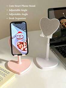 1pc Heart-Shaped Phone Stand, Adjustable & Extendable Multi-Function Phone Holder, Suitable For Desk, Perfect For Watching Movies/Live Streams Lazily In Dorm, Women's Gift, Plastic Material, Phone Accessory, Office Desk Accessory, Phone Stand - Stand - View 8