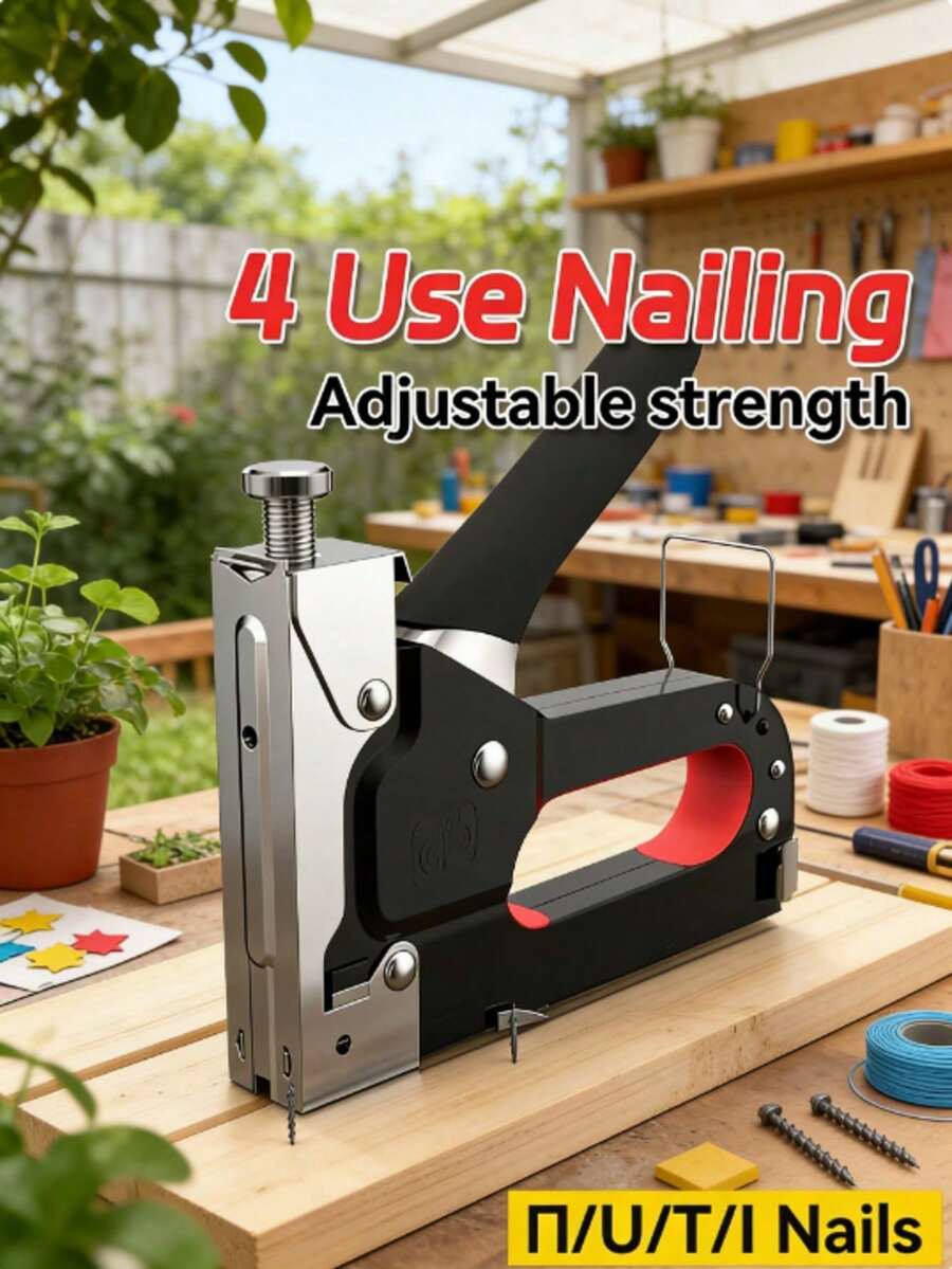 1 buah Pistol Stapler Manual Tugas Berat 4-in-1, Kekuatan Stapler yang Dapat Diatur, untuk Menstapel Furnitur, Pelapis, Pengerjaan Kayu, Perbaikan, Dekorasi Material, Alat Penting untuk Penggemar DIY, Hadiah Liburan Praktis untuk Ayah/Pacar