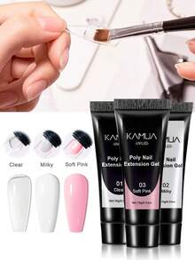 KAMUA Set Poly Gel 3 Warna Netral Tahan Lama Tampilan Alami Dapat Dilapisi dan Diperkuat Cocok untuk Salon, Rumah, dan DIY Kuku 15g Bening/Putih Susu/Merah Muda Lembut - MultiWarna - View 5