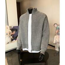 Herren Herbst Reißverschluss Pullover Strick Pullover American Stand Up Kragen Cardigan Jacke - Grau - Übersicht 5