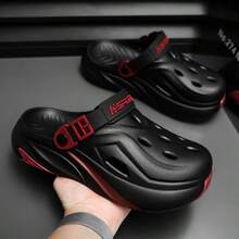 Men's Autumn Dual-Color EVA Slippers, Soft Thick Sole, Indoor Home Outdoor Vacation Style, Versatile Comfortable Casual Holiday Essential Clogs - Black - View 4