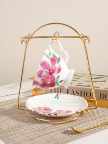 1pc Vintage Elegant Coffee Cup & Saucer Set, Ceramic Material, Luxurious Design, 4 Styles Available, Suitable For Home, Club, Cafe, Party Use - Multicolor - View 2