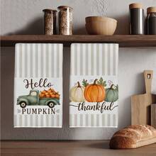 2PCS Kitchen Towels Valentine's Day Simple Striped Green Truck Pumpkin Print Microfiber Absorbent Kitchen Towels, 40*60cm Rectangular Dish Cloth, Tablecloth, Hand Towel, Kitchen Decor, Neighbor Housewarming Gift, Kitchen Napkins And Dish Cloth, Home Decor - Grey - View 6