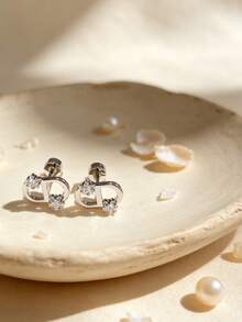 Premium Minimalist Elegant Letter M Cartilage Screw Back Stud Earrings, Water-Resistant For Shower Wear - Earrings - View 4