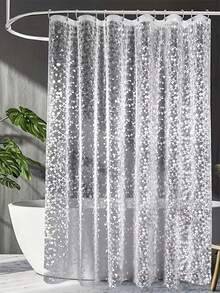 1pc 180*180cm 3D Pebble Texture EVA Shower Curtain, Transparent Waterproof Mold-Resistant Bathroom Curtain With Rust-Proof Metal Grommets And Hooks, Hotel Home Bathroom Partition Decor, Suitable For Daily Shower And Bathroom Renovation - Clear - View 1
