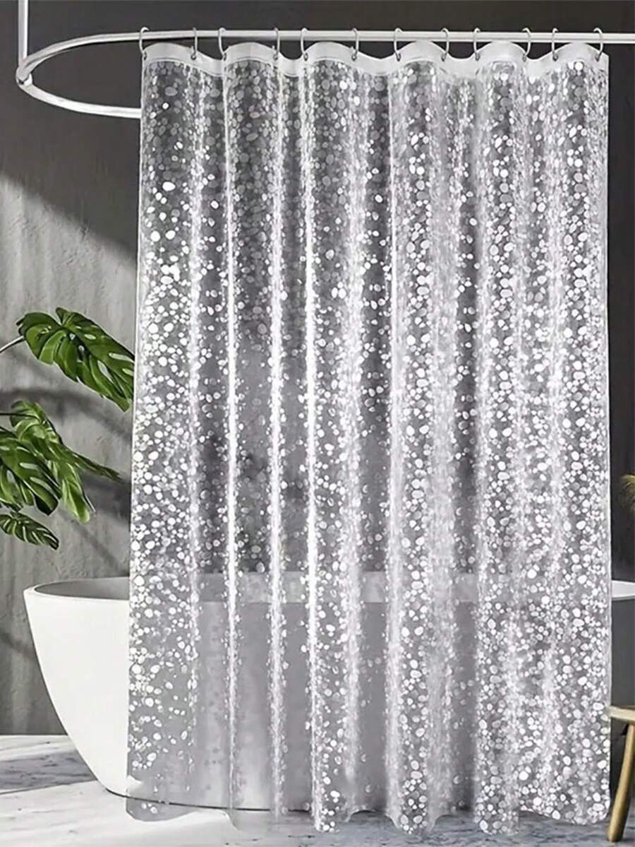 1pc 180*180cm 3D Pebble Texture EVA Shower Curtain, Transparent Waterproof Mold-Resistant Bathroom Curtain With Rust-Proof Metal Grommets And Hooks, Hotel Home Bathroom Partition Decor, Suitable For Daily Shower And Bathroom Renovation - Clear - View 1