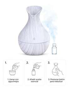 Humidificador Difusor de Aromas Diseño de Jarrón con Textura de Madera, Funcionamiento Ultra Silencioso con Luz Ambiental LED, Alivia Aire Seco, Decoración Elegante para Dormitorio, Sala y Oficina, Ideal para Regalo del Hogar - 1 - Ver 7