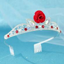 2pcs Red Rose Rhinestone Crown Headband & Fairy Wand Set, Silver Crystal Crown Headband With Side Comb, Wedding Birthday Cosplay Party Costume Accessories - Silver - View 7