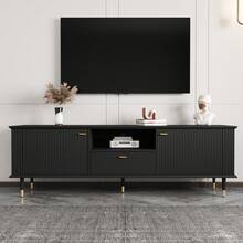 TV Stand With Open Shelves And Drawers - Black - 黑色 - 查看 8