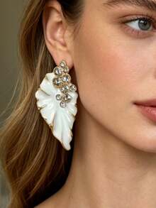 ZR 1 Pair Enamel Leaf Rhinestone Elegant Dangle Earrings, Women's Daily Party Wedding Fashion Jewelry - Enamel Leaf Earrings - View 9