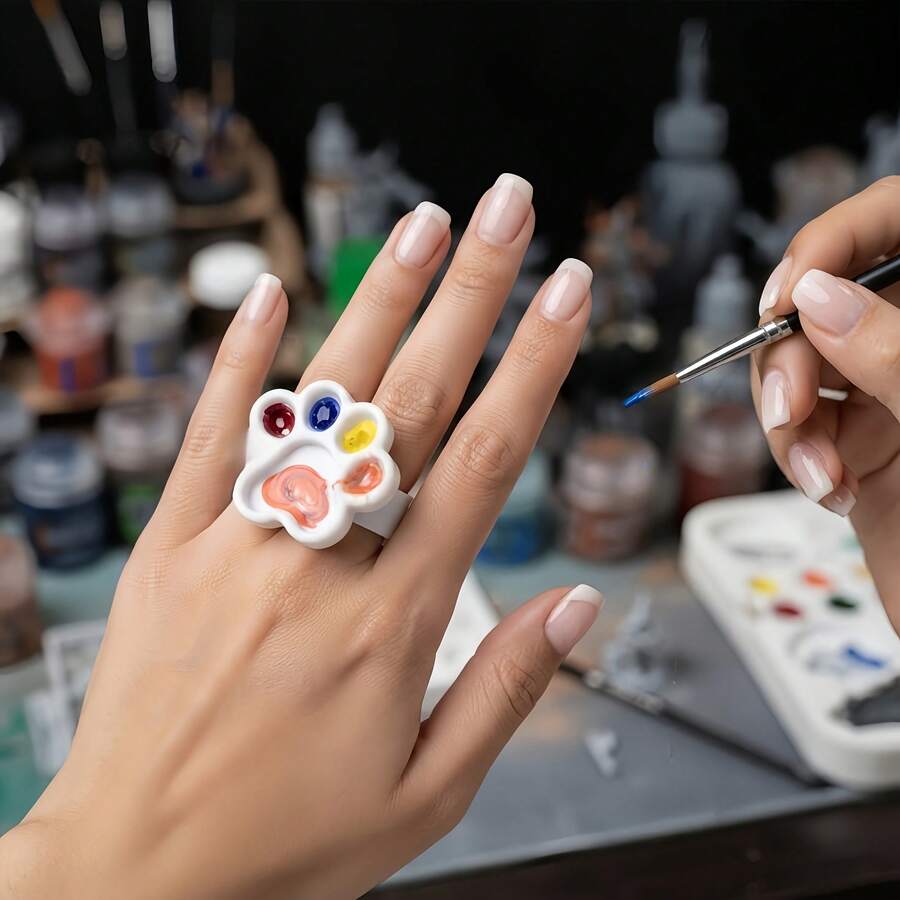 Mini Cat Paw Color Palette (1 Cat Paw Color Palette And 2 Rings Of Different Sizes) - Creative Painting Palette, Perfect For Model Painting Enthusiasts And Artists, Suitable For Indoor And Outdoor Use - Cat Paw - View 1