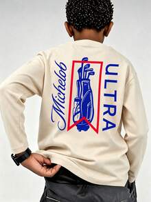 Tween Boys Golf Graphic Back Print Casual Long Sleeve T-Shirt - Apricot - View 2