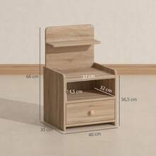 Side Table, Nightstand With Storage, Particle Board, Tip-Over Resistant, Modern, Natural Wood - 天然木材 - 查看 2