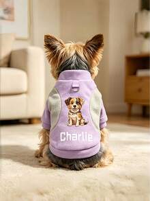 [Customized]Personalized Pet Clothes With Custom Name, Leash Attachment, Cat & Dog Hoodie, Comfortable & Cute, Heat Transfer Printing, Puppy Pattern, Perfect Gift For Dogs! Soft & Comfortable, Warm - Multicolor - View 11
