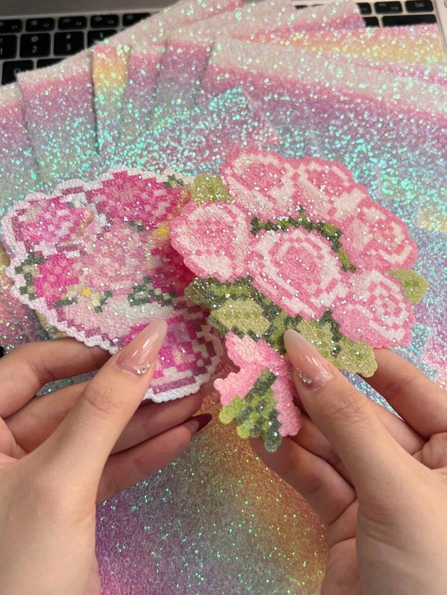 4pcs/Set - Thick Textured Perler Bead Ironing Paper, Rainbow Glitter Fabric Iron-On Patches, Heat Resistant And Reusable, Suitable For DIY Perler Bead Art And Crafts - 4 Colors, 1 Set - View 1