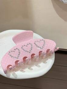 1件歐美時尚粉色波點水鑽愛心純色髮夾，Ins風甜酷辣妹後腦髮夾 - 粉紅色波點愛心 - 查看 8