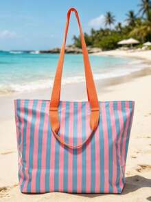 Waterproof Striped Beach Tote Bag Clear Transparent PVC Summer Handbag Large Capacity Shoulder Bag Portable Swim Pool Travel Shopping Bag For Vacation - Multicolor - View 10