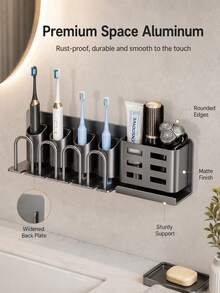 Wall-Mounted Toothbrush Holder | No-Drill Installation | Multi-Color With Storage Slot & Cup | Space-Saving Bathroom Organizer, Suitable For Electric Toothbrushes And Shavers | Modern Design - Multicolor - View 6