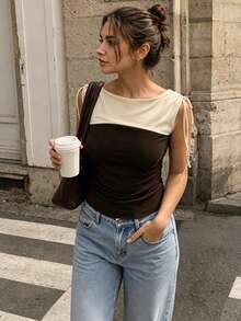 Crop Tank Tops For Women Ruched Sleeveless Corset Top Summer Ruffled Off Shoulder Cropped Vest Top Casual Chic Street Style Tank Top Going Out Tops - Brown - View 4